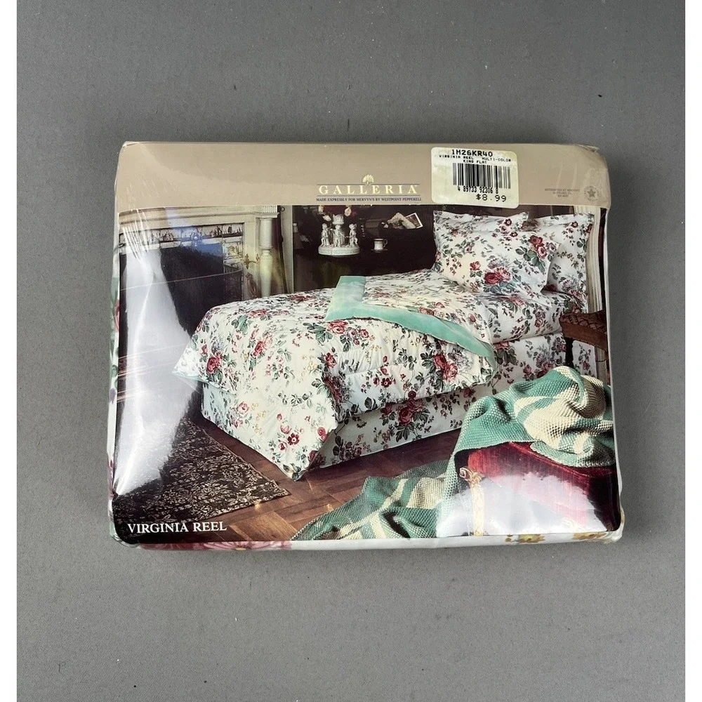 VTG Galleria For Mervyn's King Flat Sheet 180 Thread 90s Floral Virginia Reel